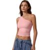 imageQINSEN Womens One Shoulder Tank Tops Double Lined Sleeveless Slim Fit Cropped Tee Shirt Y2k TopsPink