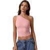 imageQINSEN Womens One Shoulder Tank Tops Double Lined Sleeveless Slim Fit Cropped Tee Shirt Y2k TopsPink