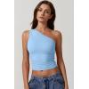 imageQINSEN Womens One Shoulder Tank Tops Double Lined Sleeveless Slim Fit Cropped Tee Shirt Y2k TopsSky Blue