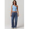 imageQINSEN Womens One Shoulder Tank Tops Double Lined Sleeveless Slim Fit Cropped Tee Shirt Y2k TopsSky Blue