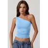 imageQINSEN Womens One Shoulder Tank Tops Double Lined Sleeveless Slim Fit Cropped Tee Shirt Y2k TopsSky Blue
