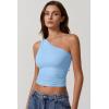 imageQINSEN Womens One Shoulder Tank Tops Double Lined Sleeveless Slim Fit Cropped Tee Shirt Y2k TopsSky Blue