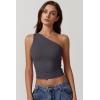 imageQINSEN Womens One Shoulder Tank Tops Double Lined Sleeveless Slim Fit Cropped Tee Shirt Y2k TopsTea Leaf
