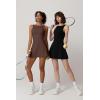 imageQINSEN Womens Open Back Tennis Dress Sleeveless Built in Shorts Golf Athletic Dress with PocketsBlack