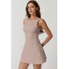 imageQINSEN Womens Open Back Tennis Dress Sleeveless Built in Shorts Golf Athletic Dress with PocketsCacao Nibs