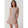 imageQINSEN Womens Open Back Tennis Dress Sleeveless Built in Shorts Golf Athletic Dress with PocketsCacao Nibs