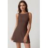 imageQINSEN Womens Open Back Tennis Dress Sleeveless Built in Shorts Golf Athletic Dress with PocketsChestnut