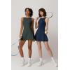 imageQINSEN Womens Open Back Tennis Dress Sleeveless Built in Shorts Golf Athletic Dress with PocketsDark Green