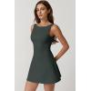 imageQINSEN Womens Open Back Tennis Dress Sleeveless Built in Shorts Golf Athletic Dress with PocketsDark Green