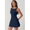 imageQINSEN Womens Open Back Tennis Dress Sleeveless Built in Shorts Golf Athletic Dress with PocketsNavy
