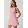 imageQINSEN Womens Open Back Tennis Dress Sleeveless Built in Shorts Golf Athletic Dress with PocketsPink
