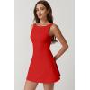 imageQINSEN Womens Open Back Tennis Dress Sleeveless Built in Shorts Golf Athletic Dress with PocketsRed