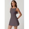 imageQINSEN Womens Open Back Tennis Dress Sleeveless Built in Shorts Golf Athletic Dress with PocketsTea Leaf