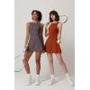 imageQINSEN Womens Open Back Tennis Dress Sleeveless Built in Shorts Golf Athletic Dress with PocketsTea Leaf