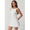 imageQINSEN Womens Open Back Tennis Dress Sleeveless Built in Shorts Golf Athletic Dress with PocketsWhite