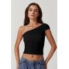 imageQINSEN Womens Sleeveless Foldover Top Double Lined One Shoulder T Shirts Summer Trendy Going Out Crop TopsBlack