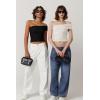 imageQINSEN Womens Sleeveless Foldover Top Double Lined One Shoulder T Shirts Summer Trendy Going Out Crop TopsBlack