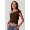 imageQINSEN Womens Sleeveless Foldover Top Double Lined One Shoulder T Shirts Summer Trendy Going Out Crop TopsChestnut