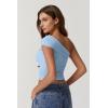 imageQINSEN Womens Sleeveless Foldover Top Double Lined One Shoulder T Shirts Summer Trendy Going Out Crop TopsLight Blue