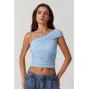 imageQINSEN Womens Sleeveless Foldover Top Double Lined One Shoulder T Shirts Summer Trendy Going Out Crop TopsLight Blue