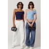 imageQINSEN Womens Sleeveless Foldover Top Double Lined One Shoulder T Shirts Summer Trendy Going Out Crop TopsLight Blue