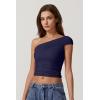 imageQINSEN Womens Sleeveless Foldover Top Double Lined One Shoulder T Shirts Summer Trendy Going Out Crop TopsNavy Blue