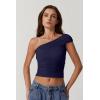 imageQINSEN Womens Sleeveless Foldover Top Double Lined One Shoulder T Shirts Summer Trendy Going Out Crop TopsNavy Blue