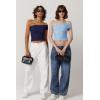 imageQINSEN Womens Sleeveless Foldover Top Double Lined One Shoulder T Shirts Summer Trendy Going Out Crop TopsNavy Blue