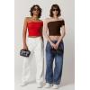 imageQINSEN Womens Sleeveless Foldover Top Double Lined One Shoulder T Shirts Summer Trendy Going Out Crop TopsRed