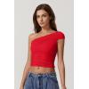 imageQINSEN Womens Sleeveless Foldover Top Double Lined One Shoulder T Shirts Summer Trendy Going Out Crop TopsRed