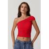 imageQINSEN Womens Sleeveless Foldover Top Double Lined One Shoulder T Shirts Summer Trendy Going Out Crop TopsRed