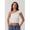imageQINSEN Womens Sleeveless Foldover Top Double Lined One Shoulder T Shirts Summer Trendy Going Out Crop TopsSplashed White