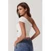 imageQINSEN Womens Sleeveless Foldover Top Double Lined One Shoulder T Shirts Summer Trendy Going Out Crop TopsSplashed White