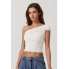 imageQINSEN Womens Sleeveless Foldover Top Double Lined One Shoulder T Shirts Summer Trendy Going Out Crop TopsSplashed White