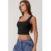 imageQINSEN Womens Square Neck Lace Trim Tank Tops Double Lined Slim Fit Summer Going Out Y2k T ShirtsBlack