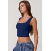 imageQINSEN Womens Square Neck Lace Trim Tank Tops Double Lined Slim Fit Summer Going Out Y2k T ShirtsNavy