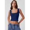 imageQINSEN Womens Square Neck Lace Trim Tank Tops Double Lined Slim Fit Summer Going Out Y2k T ShirtsNavy