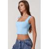 imageQINSEN Womens Square Neck Lace Trim Tank Tops Double Lined Slim Fit Summer Going Out Y2k T ShirtsSky Blue
