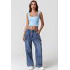 imageQINSEN Womens Square Neck Lace Trim Tank Tops Double Lined Slim Fit Summer Going Out Y2k T ShirtsSky Blue