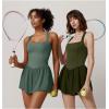 imageQINSEN Womens Square Neck Sleeveless Romper Jumpsuit Casual Summer One Piece Outfit with PocketArmy Green