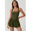 imageQINSEN Womens Square Neck Sleeveless Romper Jumpsuit Casual Summer One Piece Outfit with PocketArmy Green