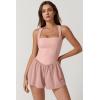 imageQINSEN Womens Square Neck Sleeveless Romper Jumpsuit Casual Summer One Piece Outfit with PocketBaby Pink