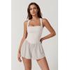 imageQINSEN Womens Square Neck Sleeveless Romper Jumpsuit Casual Summer One Piece Outfit with PocketBeige