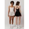 imageQINSEN Womens Square Neck Sleeveless Romper Jumpsuit Casual Summer One Piece Outfit with PocketBeige