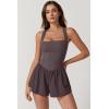 imageQINSEN Womens Square Neck Sleeveless Romper Jumpsuit Casual Summer One Piece Outfit with PocketDark Grey