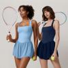 imageQINSEN Womens Square Neck Sleeveless Romper Jumpsuit Casual Summer One Piece Outfit with PocketLight Blue