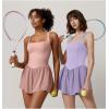 imageQINSEN Womens Square Neck Sleeveless Romper Jumpsuit Casual Summer One Piece Outfit with PocketLight Purple
