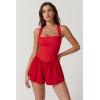 imageQINSEN Womens Square Neck Sleeveless Romper Jumpsuit Casual Summer One Piece Outfit with PocketRed