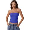 imageQINSEN Womens Tube Tops Strapless Bandeau Tops Double Lined Slim Fit Summer Going Out Tank TopsSapphire Blue