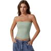 imageQINSEN Womens Tube Tops Strapless Bandeau Tops Double Lined Slim Fit Summer Going Out Tank TopsSmoke Green